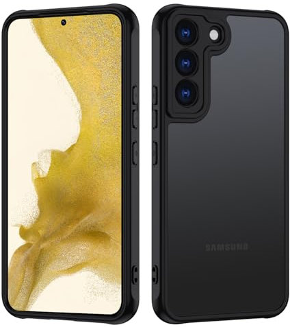 TUUTPU Matt Hülle für Samsung Galaxy S22 5G, Handyhülle mit Vollständiger Kameraschutz Militärstandard FallSchutz Stoßfest Kratzfest Mattierte Durchscheinende Rückseite Schutzhülle, Schwarz