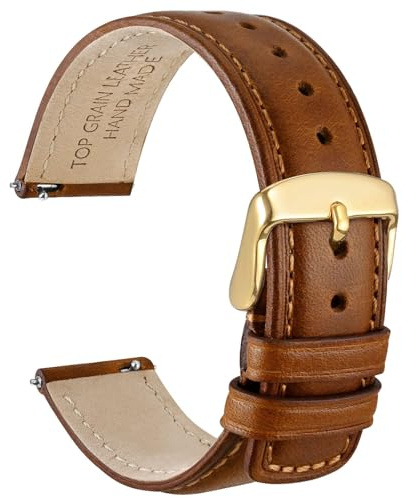 WOCCI Schnellverschluss Uhrenarmband, Distressed Echtes Leder, Edelstahlschließe, Bandbreite 18mm 19mm 20mm 22mm 24mm