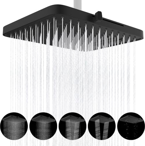 Hibbent Regen-Duschköpfe, 13 Zoll, 5 Sprüher Regenfall-Duschkopf, Schwarz | Quadratische Einbau-Duschköpfe, Schwenkbarer Strahlwinkel, üppiges Duscherlebnis, Einfache Installation