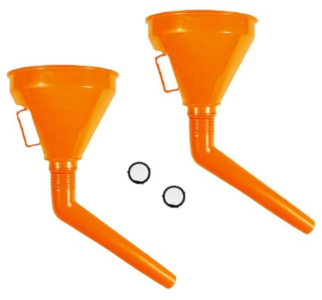 Einfülltrichter Set, 2 Stück Trichter Mit Schlauch und Sieb, 1,2 Liter Auto Öltrichter, Universal Autotrichter für Ölwechsel, Benzin, Auto, Werkstatt und Haushalt, Kunststoff(Orange)