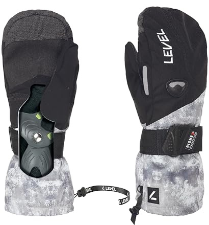 Level Fly Ski- & Snowboard-Fäustlinge - Biomex Handgelenkschutz, Membra-Therm Plus wasserdichter Einsatz, Übermanschettenhandschuh mit elastischer Kordel, herausnehmbares Fleecefutter, Wärmeindex 3000
