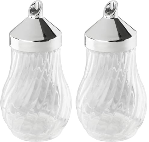 FMprofessional Dosificador Azucar o Sal 280 ml| Azucarero o Salero Vintage| Azucarero de Cristal con Dosificador en ABS Cromado | Transparente | 8x8x14,5cm (Paquete de 2)