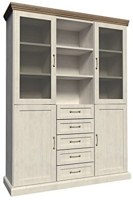 Furniture24 Vitrine ROYAL W2D, Schrank, Wohnzimmerschrank, 4 Türiger Highboard mit 4 Schubkästen, Anrichte, Kommode