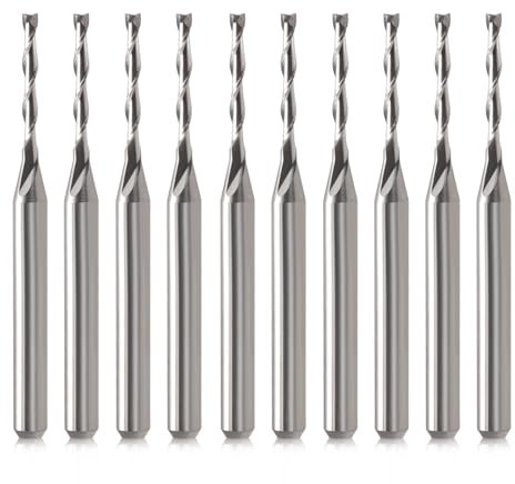 Lot de 12 mèches EU_HOZLY - 3,175 x 1,5 x 12 mm - En spirale - Avec 2 cannelures - En carbure solide - Micro-extrémité - Pour fraise à fileter - Usinage CNC - Pour la gravure sur bois