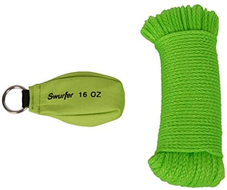 Swurfer 16 Oz Arborist Throw Weight Bag Rope Launcher, and 150' 1/8 Arborist Throw Line Kit, Tree Climbing & Felling Rope, and TreeSwing Installation Throw Bag, Bright Color Arborist Equipment Kit