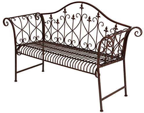 Spetebo Metall Gartenbank Rostbraun mit Verzierungen - 2 Sitzer Vintage Bank - Sitzbank Parkbank Metallbank