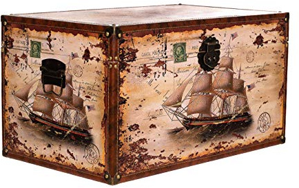 Birendy Truhe Kiste 14304 Schiff Holztruhe Schatzkiste mit Kunstleder bezogen (Größe L 35cm x 21cm x 19cm)
