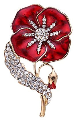 Gilieyer Émail Coquelicot Broche Insigne de Revers, Or Cristal Rouge Fleur Broches Vétérans Memorial Day Cadeaux Rouge Coquelicot Broche Souvenir Dimanche Unisexe (Rouge)