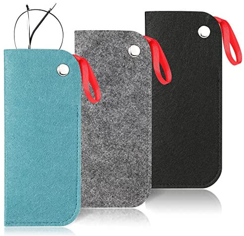 Hifot Soft Eyeglasses Case 3 Pack, Felt Portable Travel Slip In Eyeglasses Case, Soft Sunglasses Case Pouch Holder