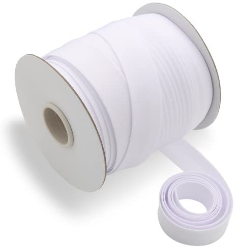 Schrägband, doppelt gefaltetes Schrägband, 2,5 cm, durchgehendes Schrägband zum Nähen, Quilten, Binden, Säumen, Bekleidung, 100 % Polyester, nicht dehnbar (weiß, 25 mm, 45 m)