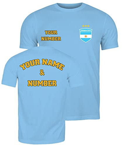 lepni.me Homme Maillot de Foot Argentine Coupe du Monde 2022 Champions Votre Nom et Numéro | Argentin Football T-Shirt Personnalisé Insigne de Drapeau (L Bleu Ciel Multicolore)