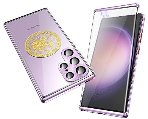 ksscaly Case for Samsung Galaxy S23 Ultra, 360 Degree Protection Compatible with Magsafe Back Cover+Screen Protector+Magnetic Adsorption Metal Bumper with Safty Lock for Samsung S23 Ultra (Purple)