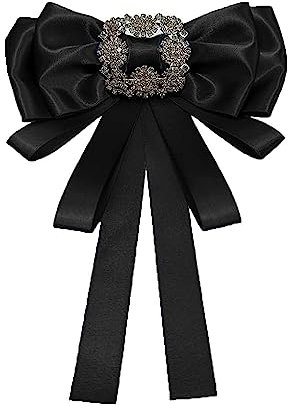 IMINI Broche vintage pré-nouée en ruban avec nœud en oxyde de zirconium pour femme et fille - Élégantes et rectangulaires - Strass - Accessoires pour vêtements, bijoux, cadeaux, Ruban, Zircon cubique