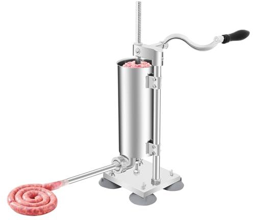 Manual Sausage Filler Stuffer, 3L Commercial Sausage Stuffer Meat Filler Machine, Stainless Steel Vertical Sausage Maker with Suction Base and Manual Crank, for Restaurants, Snack Bars