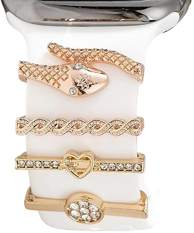 runrayay Snake Decorative Rings Loops Compatible with Watch Silicone Bands Charms 45mm 44mm 42mm 41mm 40mm 38mm iWatch Series 8 7 6 5 4 3 2 1 Watchband Metals (No Band)