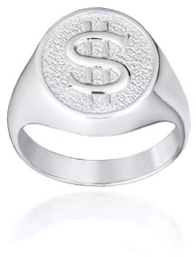 Joyara Ring 9 Karat Weißgold Siegelring mit gehämmertem Dollarzeichen
