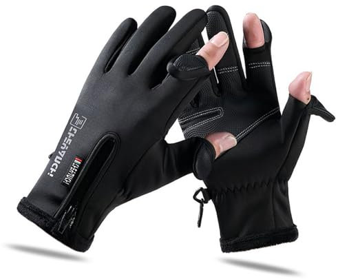 Winter-Angel-2-Finger-Flip-Handschuhe, wasserdichte, gepolsterte Winter-Fahrradhandschuhe für Männer und Frauen, rutschfeste Touchscreen-Handschuhe mit Reißverschluss zum Laufen (L(10,5*23,5Ccm))