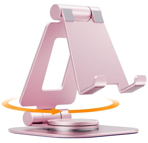 NULAXY Rotatable Cell Phone Stand, Fully Adjustable Foldable Desktop Phone Holder Cradle Dock, Compatible with All 4-8'' Phones, Desk Accessories, Rose Gold