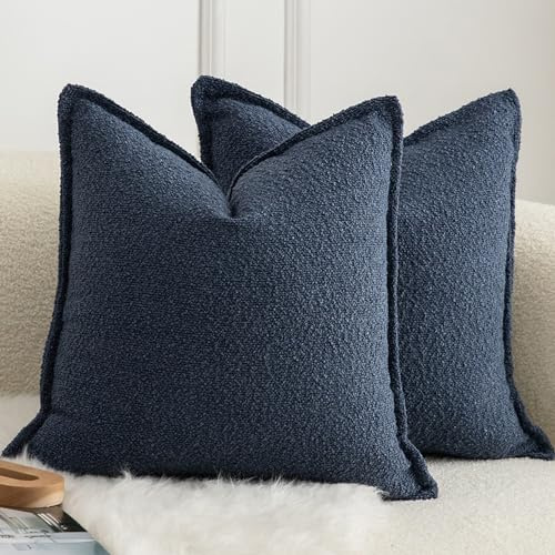 Mandioo Pack of 2 Cushion Covers 50cm x 50cm Decorative Accent Solid Woven Textured Throw Pillow Covers cases Bedroom Living Room Couch Sofa Home 20 x 20 Inch Blue