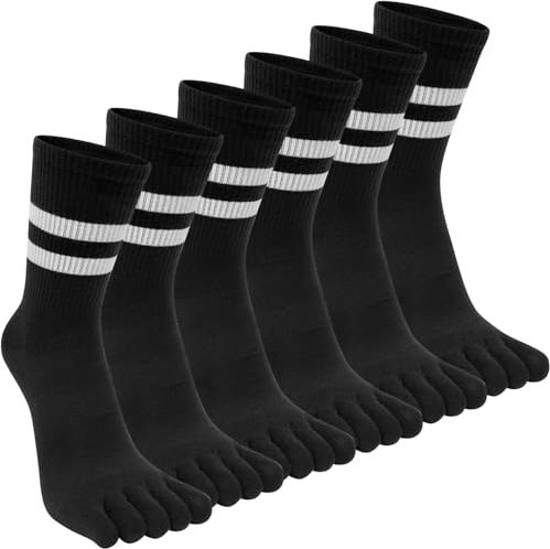 Damen Zehensocken Sportsocken Baumwolle Tennissocken Fünf Finger Socken Sneakersocken Laufsocken Socken mit Zehen Einzeln für Den Alltag Freizeit Schule Tennis Fitnessstudio Laufen (EU35–40) - 6 Paare