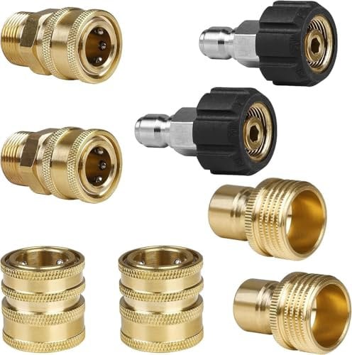 Pressure Washer Adapter Set, 8 PCS Brass Quick Connect Kit, M22 Swivel to 3/8'' Quick Connect, M22 14mm Power Washer Adapter Set Quick Connect Pressure Washer Fittings