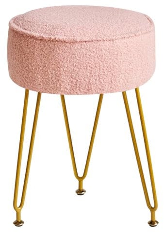 IBUYKE Teddy Velvet Round Footrest Ottoman, Makeup Vanity Stool Side Table, Velvet Dressing Table Seat, Pouf Couch Stool, for Living Room Bedroom, Pink WBD009P