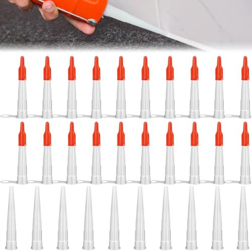 Nadisean 20Pcs Silicone Nozzles with 20 Screw Caps, 10 White Sealant Nozzles without Caps, Spare Mastic Nozzles, Resealable Nozzles for Silicone Sealant, Silicone Sealant Nozzles for Caulking Gun