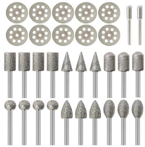 32Pcs Diamond Grinding Bit Set, Dremel Accessory Multi Tool, Dremel Rotary Router Bits Tool Accessories with 3mm Shank Cutting Wheel for Stone Glass Jewelry Carving, Engraving & Polishing