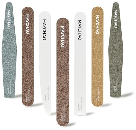 MAYCHAO 7Pcs Gel Nail File Set Professional Nail Buffer File Block Natural Manicure File Nail Polisher Washable Double Sided Emery Boards