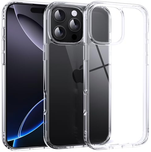 Supdeal Shockproof Clear Case for iPhone 16 Pro Max, [Camera Control Button] [10FT Military Drop Protection] Hard Clear Back Silicone Edge Four Corner Airbags Phone Cover, 6.9 inch, Transparent