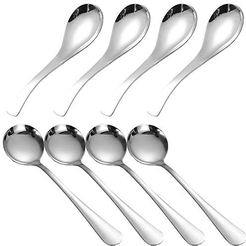 SourceTon - Juego de 8 cucharas de sopa resistentes, 2 estilos de cucharas de sopa de acero inoxidable, cucharas de mesa, cucharas redondas