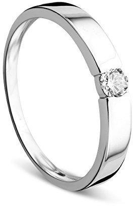 Orovi Ring für Damen Verlobungsring Gold Solitärring Diamantring 14 Karat (585) Brillianten 0.13ct Weißgold Ring mit Diamanten Ring Handgemacht in Italien