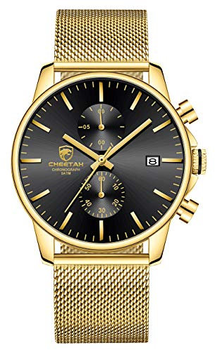 GOLDEN HOUR Herrenuhr Mode Schlanke minimalistische Quarz Analog Mesh Edelstahl wasserdichte Chronographen Uhren (Gold/Black Dial)