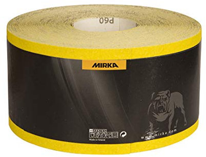 Mirka Yellow Rollo de papel de lija / 115mm x 50m / P60 / lijado de madera dura, madera blanda, pintura, masilla, plástico / 1 rollo