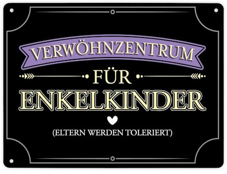 Verwöhnzentrum für Enkelkinder Metallschild XL in 21x28 cm mit lustigem Spruch für Großeltern als Geschenk für Oma und Opa verwöhnte Enkel Familie Besuchen