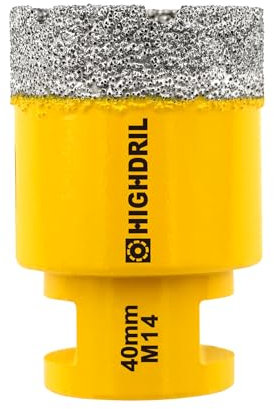 HIGHDRIL Foret Diamanté - 40MM M14 Scie Cloche Diamantée pour Porcelaine Carrelage Céramique Marbre Granit Quartz Pierre Maçonnerie Trépan Diamant Foret
