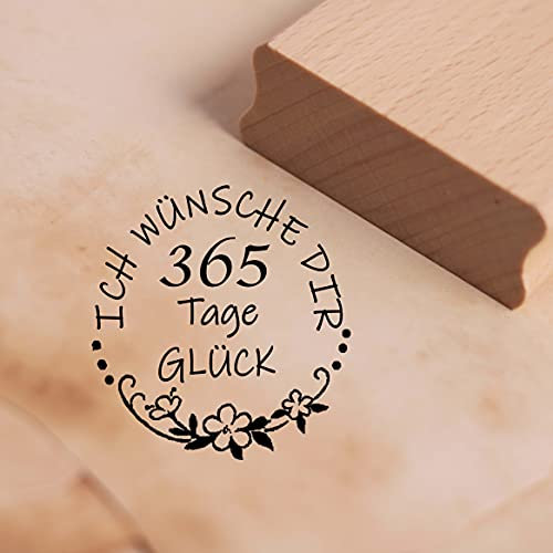 DEKO-LANDO Stempel Ich wünsche dir 365 Tage Glück - Motivstempel aus lackiertem Buchenholz, Abdruckgröße ca. 38 x 38 mm