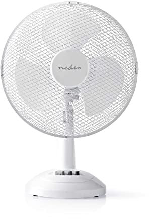 Nedis Tischventilator | Netzstromversorgung | Durchmesser: 300 mm | 35 W | Oszillation | 3-Geschwindigkeitsstufen | Weiss, FNTB11CWT30