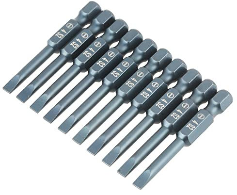 Uadme Slotted Impact Screwdriver Bits, 10pcs SL4 S2 Alloy Steel Magnetic Flat Head Bit with 50mm 1/4 Inch Hex Shank(4mm/5mm/6mm Optional), Driver Bit Set for Electric/Hand Power Tools