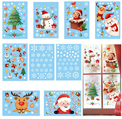 242 pezzi di Adesivo decorativo per finestre natalizie, forniture per feste di Natale, adesivi statici fai da te, adesivi autoadesivi PVC, decorazione invernale bifacciale, adatto per stanze, uffici