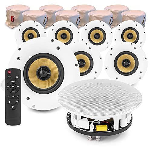 Power Dynamics WCS6 4-Zone WiFi Wireless Ceiling Speaker System with Fire Hoods - Eight 6.5 Speakers, Multiroom Audio, Bluetooth Streaming, Easy App Control, Home Audio Installation Kit