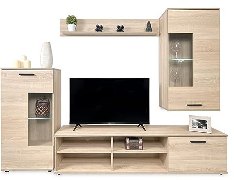 Homey Cambria Mueble de Salón con Leds, Módulos de Comedor, Modelo Alemore, Acabado, Madera, Grande