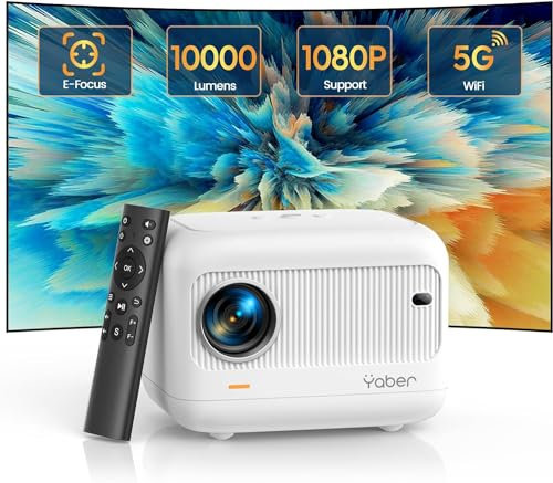 Videoprojecteur Portable, YABER E1 5G Mini Projecteur WiFi Bluetooth 5.2, ±40°Correction Verticale, Supporte 1080P Full HD, Projecteur Home Cinéma pour Phone/TV Stick/USB, Focus Électrique