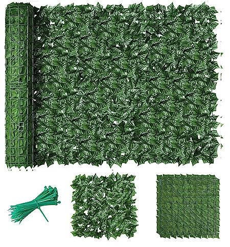 Valla de Celosía Artificial con Hojas de Hiedra, Pantalla de balcón, jardín, Pared de Cobertura de privacidad Artificial, decoración de terraza, Vallas Decorativas(Size: 1.5 x 2m)