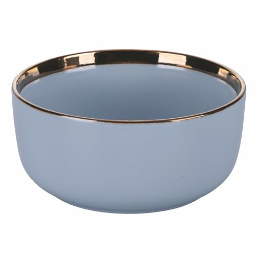Set 4 Piatto fondo in gres, bordo effetto metallizzato, azzurro polvere, Bilbao
