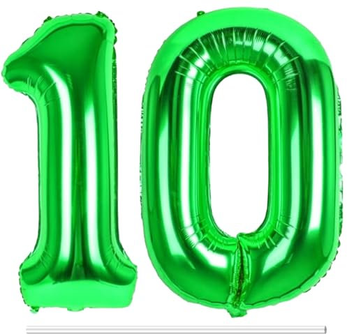 LAPONO Globos de Cumpleãnos 10 Verdes, 83CM Número 1 y 0 Verde Globo Helio Inflable de Lámina Decoracion Cumpleaños 10 Años Niños Globo Numeros Gigantes para Boda Aniversario Fiestas