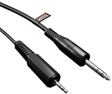 rhinocables 3.5mm to 6.35mm Jack Audio Cable TRS Stereo Aux Sound Lead Male Plug (6.35mm, ¼ in to 3.5mm, 1/8in) For Laptop, Guitar, Amps, ipods, Keyboards, Headphones, Sound Mixing (1.8m)