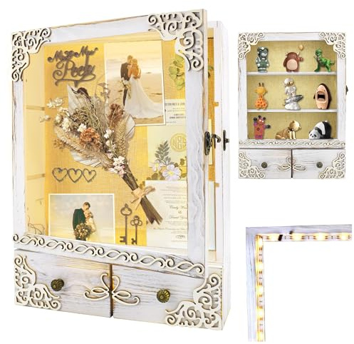 KWYADLUO 11x16 Wedding Shadow Box with Shelves, Memorial Display Case,White