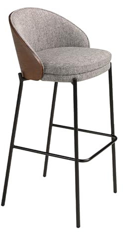 Ángel Cerdá- Taburete Alto Tela Gris y Madera Nogal - Patas de Acero Inoxidable Negro - Diseño Moderno y Elegante - Taburetes Altos de Cocina - Mueble Cocina - Sillas Cocina - 53 x 51 x 98 cm