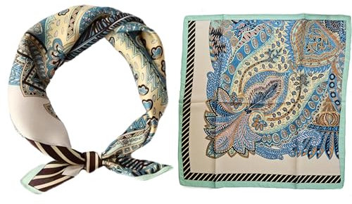 GIMIRO Schal aus imitierter Seide [53 x 53cm] Quadratische Schals Impressionismus-Muster Vintage-Schal für Büroarbeit oder lässigen Bund (54# Pattern B01)